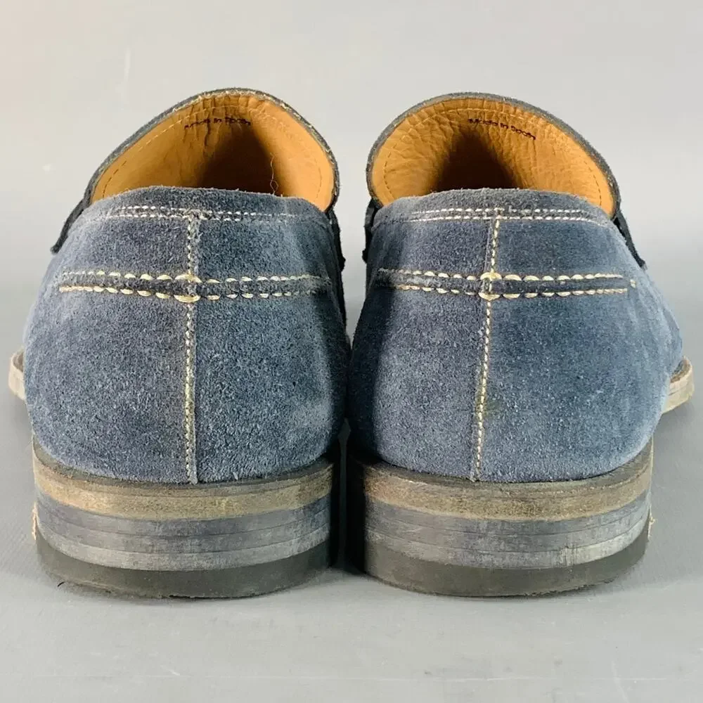 MAGNANNI Size 11 Blue Grey Contrast Stitch Suede Penny Loafers